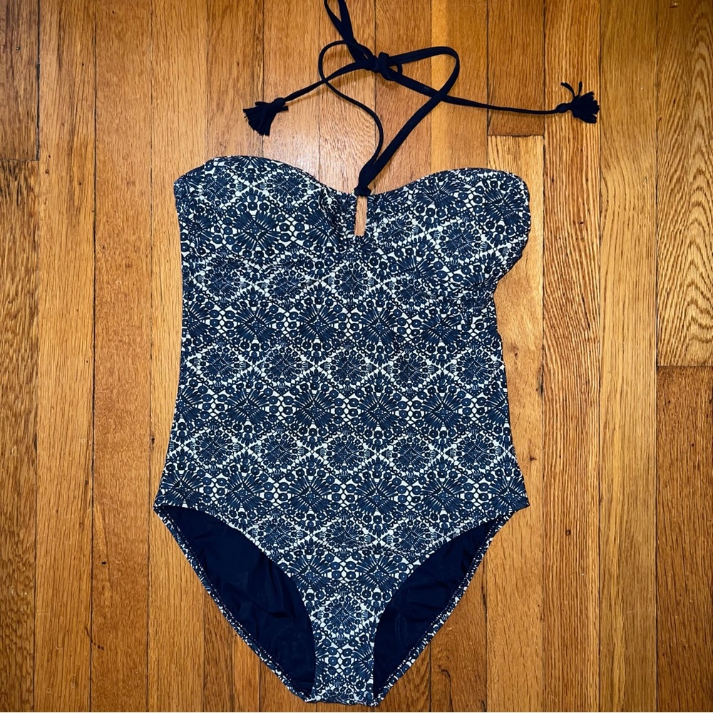 Tory Burch Navy and White Patterned One-Piece Swimsuit